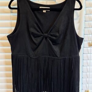 Idyllwind Black Fringe Sleeveless Faux Suede Top | XL | Bow Front